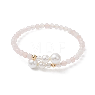 Natural Rose Quartz Beaded Cuff Bangles BJEW-JB13326-03-1