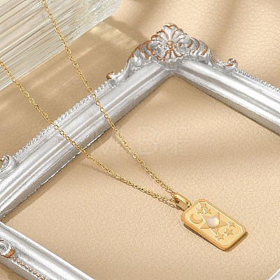 304 Stainless Steel Pave Opalite Rectangle Pendant Necklaces for Women Men NJEW-R018-05G-04-1