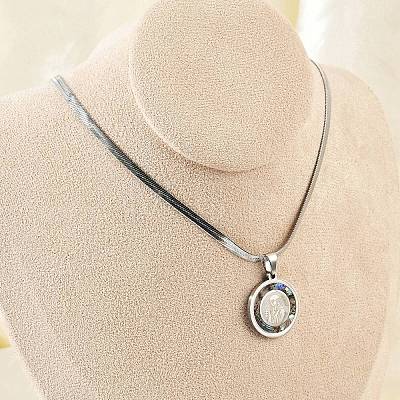 304 Stainless Steel Flat Round Pendant Flat Snake Chain Necklaces for Men NJEW-S387-04P-1