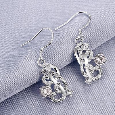 Unique Design Heart with Vine Brass Cubic Zirconia Dangle Earrings EJEW-BB03614-01D-1