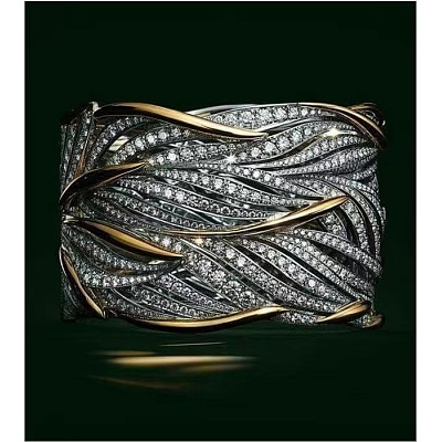 Criss Cross Alloy Crystal Rhinestone Wide Finger Rings FS-WGCE8BA-02-1