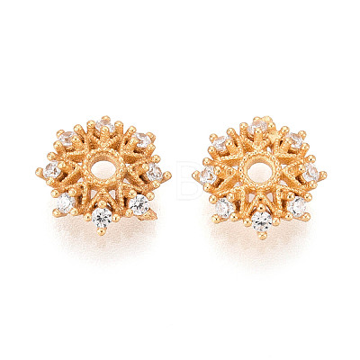 925 Sterling Silver Micro Pave Clear Cubic Zirconia Flower Bead Caps STER-N016-110G-1