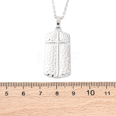 Texture Rectangle with Cross 304 Stainless Steel Pendant Necklaces NJEW-H059-12P-1