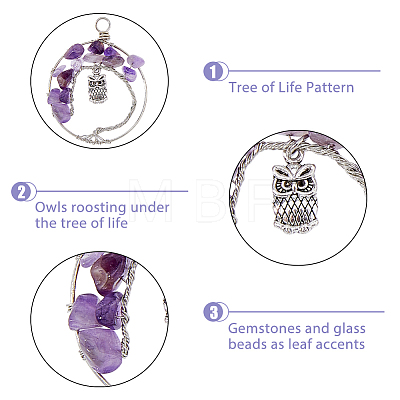 7Pcs 7 Styles Owl Alloy Chip Beads Copper Wire Wrapped Pendant Sets FIND-FH0006-75-1