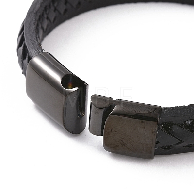 Black Leather Braided Cord Bracelet with 304 Stainless Steel Magnetic Clasps BJEW-P275-19-1