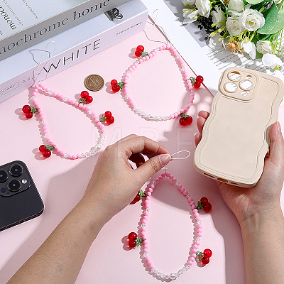 3Pcs Cherry Acrylic & ABS Plastic Bead Mobile Straps AJEW-ME0003-41-1