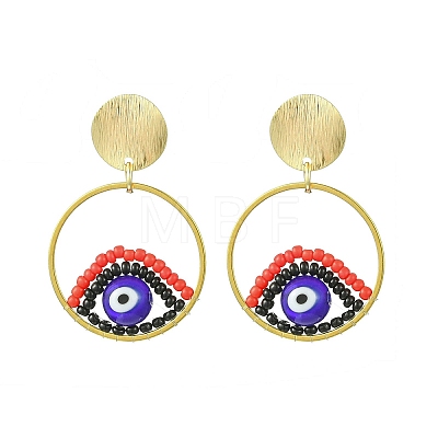 Evil Eye Handmade Glass Seed Beads Dangle Stud Earrings EJEW-MZ00371-01-1