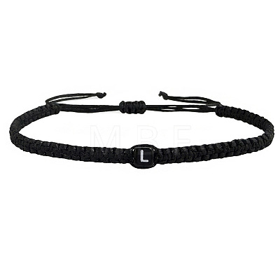 Adjustable Handmade Woven Waxed Cord Braided Bracelets with Acrylic Letter Beads OI4298-12-1