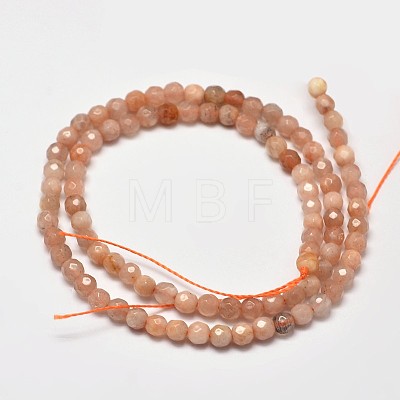 Faceted Round Natural Sunstone Beads Strands G-I176-10-4mm-1