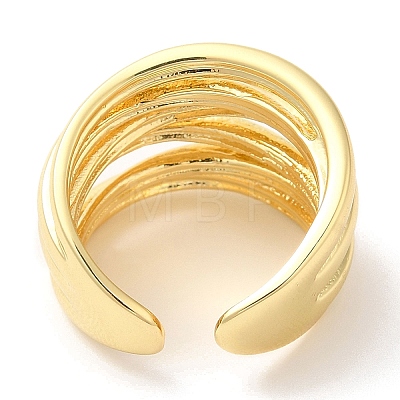 Rack Plating Brass Multi Line Open Cuff Ring for Women RJEW-A016-04G-1
