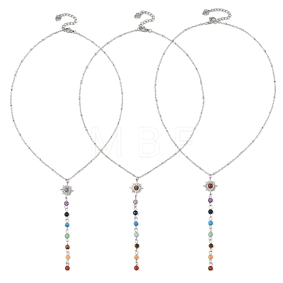 7 Chakra Gemstone Long Tassel Y Necklaces NJEW-JN06603-1