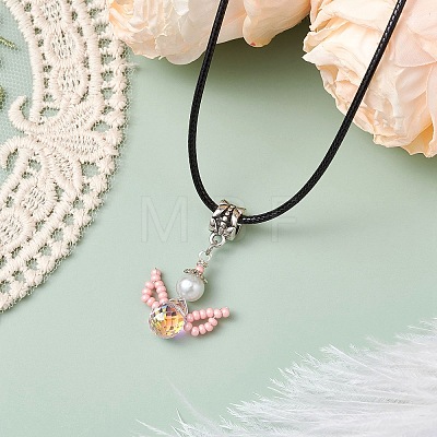 Glass Seed Beads & Glass Pearl Angel Pendant Necklaces NJEW-MZ00056-04-1