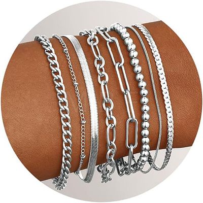 8Pcs Bohemian Style Alloy Chain Bracelets Kit for Women WG2620E-12-1