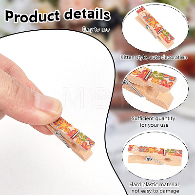 10Pcs 10 Styles Flower Printed Wooden Craft Pegs Clips AJEW-WH0248-505-1