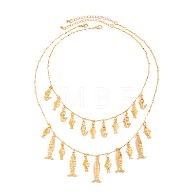 Bohemian Ocean Zinc Alloy & Iron Multiple Fish Pendant Double Layer Necklaces for Women WG627B2-01-1