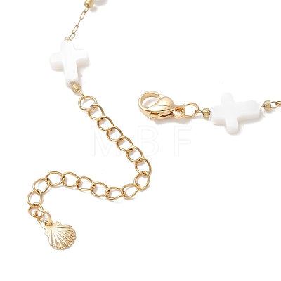 Summer Beach Natural White Shell Link Chain Anklets AJEW-AN00771-02-1