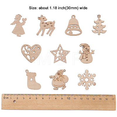 100Pcs Christmas Unfinished Wooden Ornaments WOCR-CJ0001-02-1