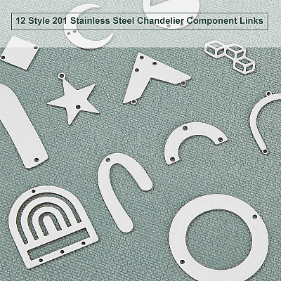 Unicraftale 12Pcs 12 Style 201 Stainless Steel Chandelier Component Links STAS-UN0022-66-1