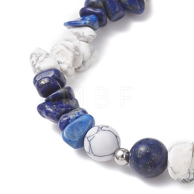 3Pcs Natural Lapis Lazuli & Synthetic Howlite Chip Beaded Stretch Bracelets for Women BJEW-JB12959-1