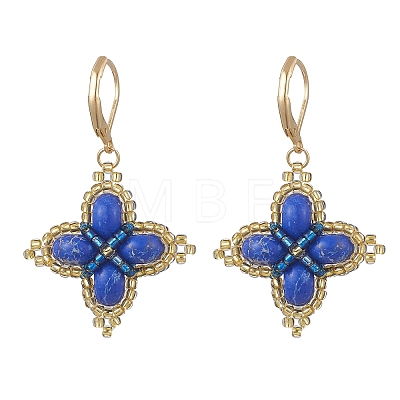 Clover Glass Seed & Synthetic Imperial Jasper Woven Leverback Earrings EJEW-MZ00658-02-1