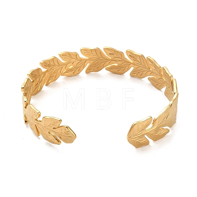 304 Stainless Steel Leaf Cuff Bangles BJEW-G694-08G-1