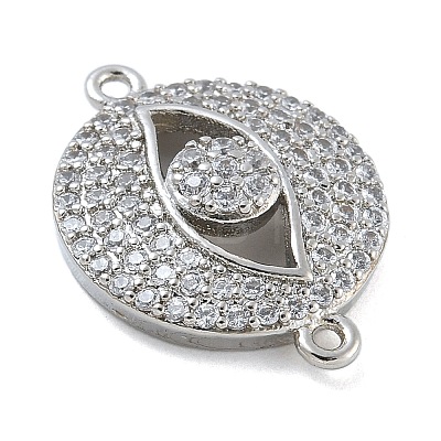 Rack Plating Brass Micro Pave Clear Cubic Zirconia Eye Connector Charms KK-A234-047P-1