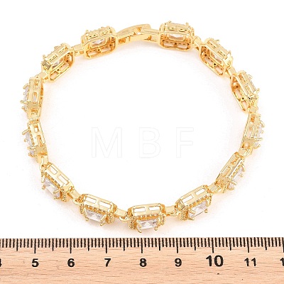 Square Brass Micro Pave Clear Cubic Zirconia and Glass Link Chain Bracelets BJEW-T025-04G-03-1