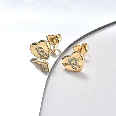 Rack Plating Brass Micro Pave Clear Cubic Zirconia Stud Earrings EJEW-K299-01G-R-1