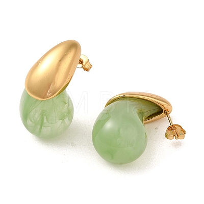 Teardrop Resin Stud Earrings EJEW-U003-26G-1