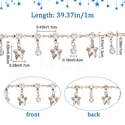 Gorgecraft 1M Handmade Clear Cubic Zirconia Flat Round and Butterfly Charms Chains CHC-GF0001-04-1