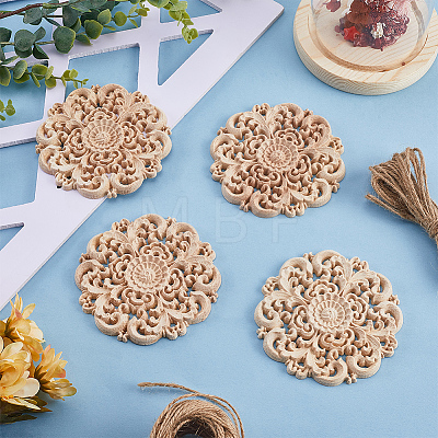 Rubber Wood Carved Onlay Applique Craft DJEW-WH0015-32A-1