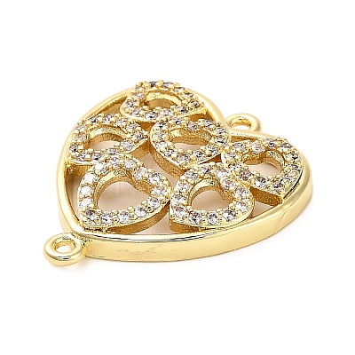 Brass Micro Pave Clear Cubic Zirconia Heart Connector Charms KK-L229-054G-1