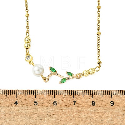 Shell Pearl Branch Pendant 304 Stainless Steel Cable Chain Necklaces for Women NJEW-JN06153-1
