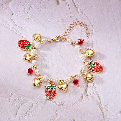 Alloy Enamel & Plastic Pearl & Heart CCB Plastic & Glass Charm Bracelets for Women FS-WG6C398-01-1