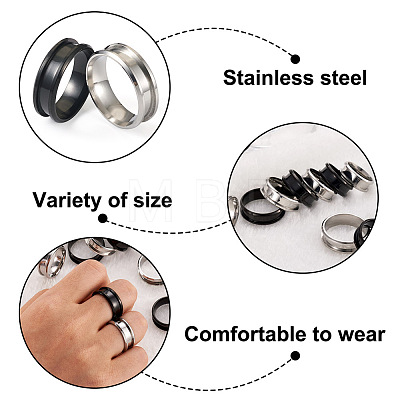 Yilisi 12Pcs 12 Style Stainless Steel Grooved Finger Ring Settings STAS-YS0001-24-1