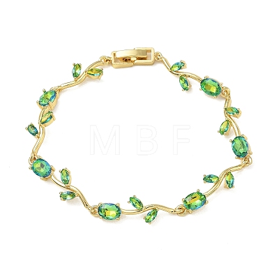 Brass Glass Flower Link Chain Bracelets KK-CBA7DFA-01G-01-1