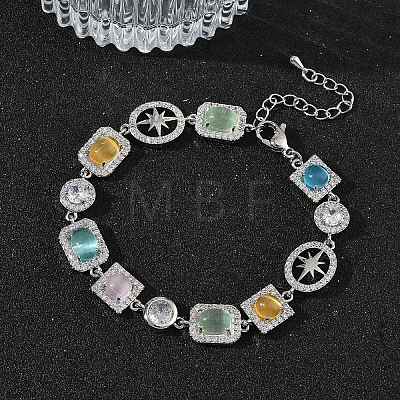 Brass Micro Pave Clear Cubic Zirconia Link Chain Bracelets for Women BJEW-C156-03P-1