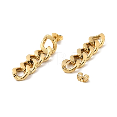 Ion Plating(IP) 304 Stainless Steel Curb Chains Dangle Stud Earrings for Women EJEW-G289-14G-1