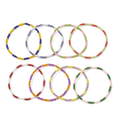8Pcs Glass Seed Beads Stretch Bracelets for Men Women BJEW-MZ00276-1