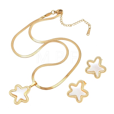 304 Stainless Steel Pendant Necklaces & Stud Earrings Sets SJEW-H002-01C-G-1