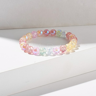 Sparkling Crackle Glass Round Beads Stretch Bracelets Set BJEW-JB07189-1