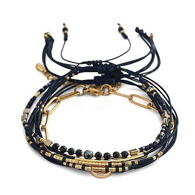 4Pcs 4 Styles Brass & Glass Seed Beads Braided Bead Bracelets BZ6488-1-1