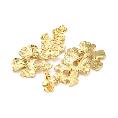 Gingko Leaf Shape Rack Plating Brass Dangle Stud Earrings EJEW-K263-05G-1