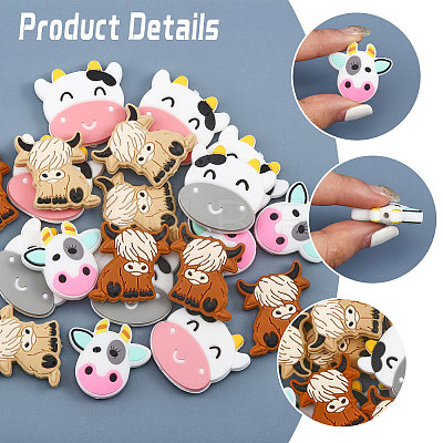Globleland 20Pcs 5 Style Cow Head Food Grade Silicone Beads SIL-GL0001-01-1
