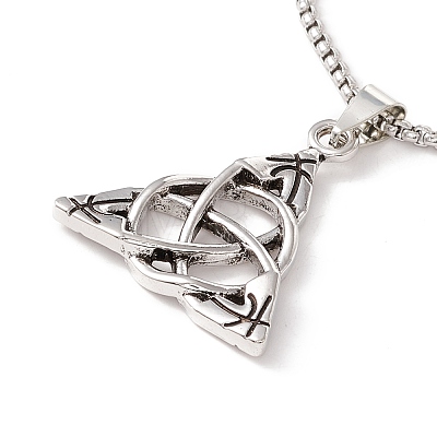 Alloy Trinity Knot Pendant Necklace with 201 Stainless Steel Box Chains NJEW-E016-13AS-1