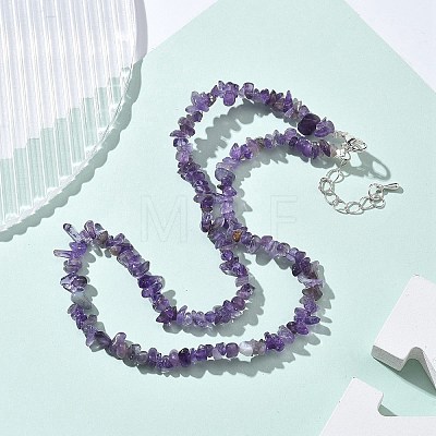 Natural Amethyst Chip Beaded Necklaces for Men Women NJEW-G159-01U-1