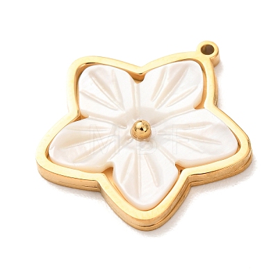 Carved Natural White Shell 304 Stainless Steel Pendants SH-K002-01F-G-1