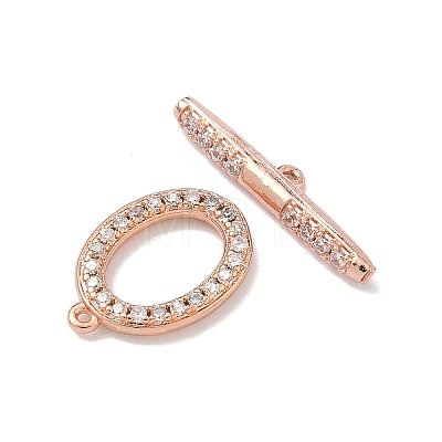 Oval Brass Micro Pave Clear Cubic Zirconia Toggle Clasps KK-G548-25-1