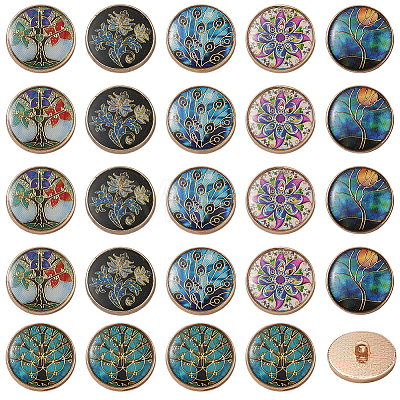 24Pcs 6 Styles 1-Hole Alloy Shank Buttons BUTT-CY0001-44B-1