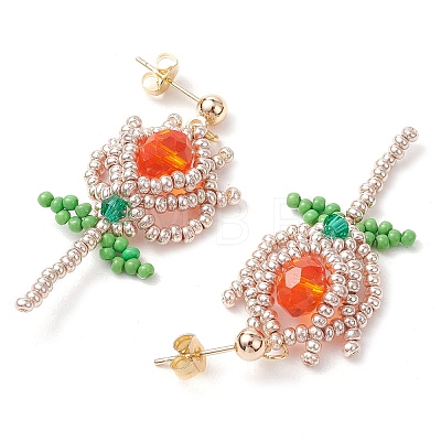 Glass Seed Beads Dangle Stud Earrings EJEW-MZ00326-03-1